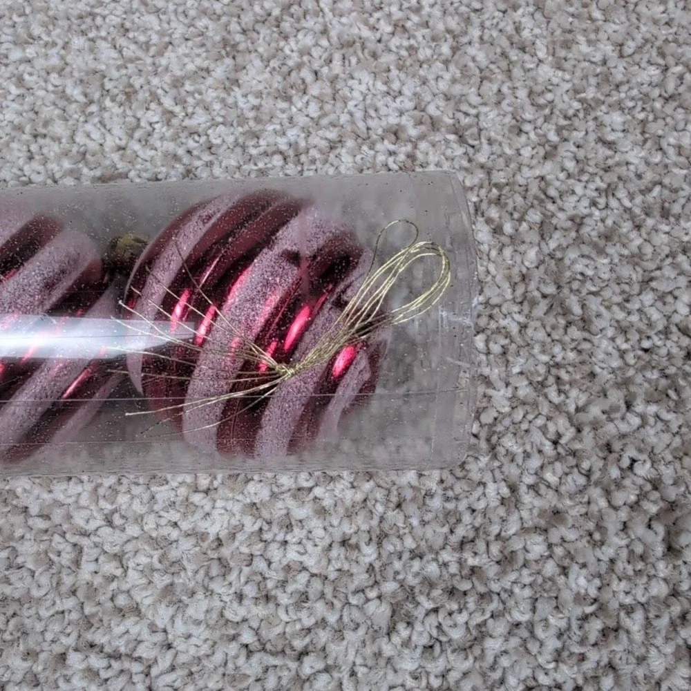 Christmas House 5pc‎ Swirl Glitter Bauble Ornaments Red Pink Gold String